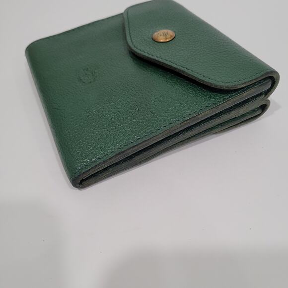 Il BISONTE Compact Bill Card Wallet Green Bifold Geniue Leather Made in Italy - Picture 13 of 14